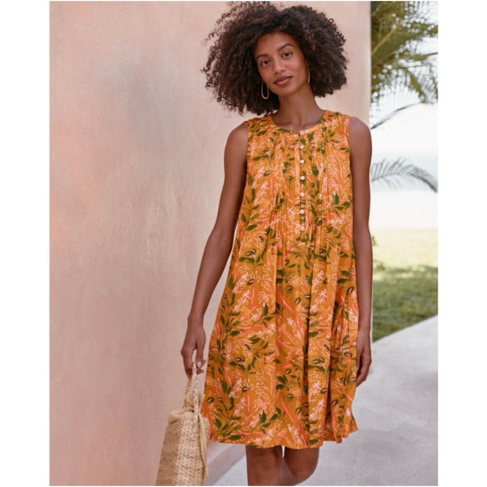 Garnet Hill Livvy Sundial Orange Floral Crepe Sleeveless Dress Women’s Small